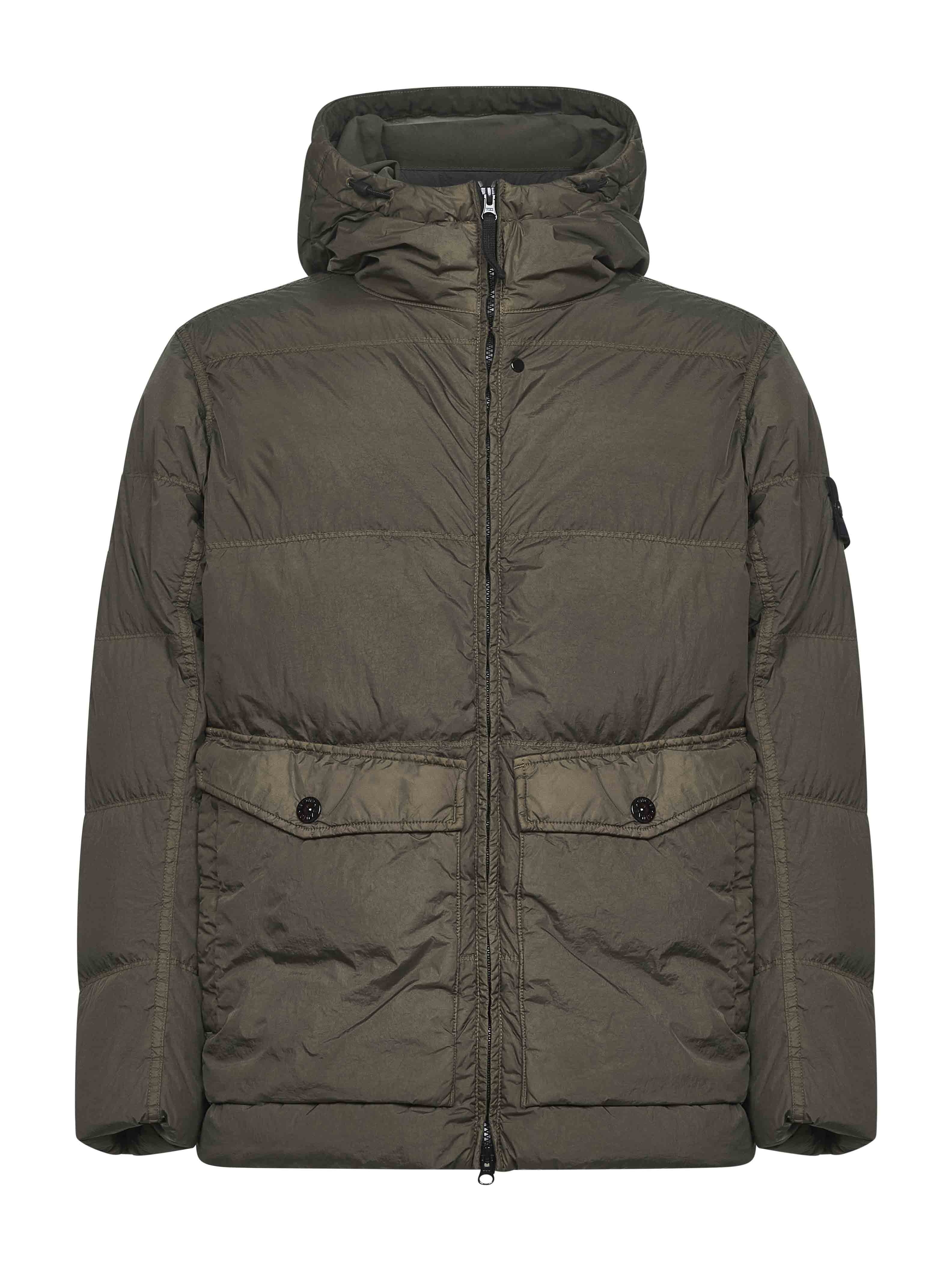 Green recycled nylon reps hooded down jacket - 1