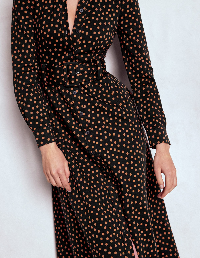 Anita Long Sleeve Shirt Dress-Black, Painted Dot 3