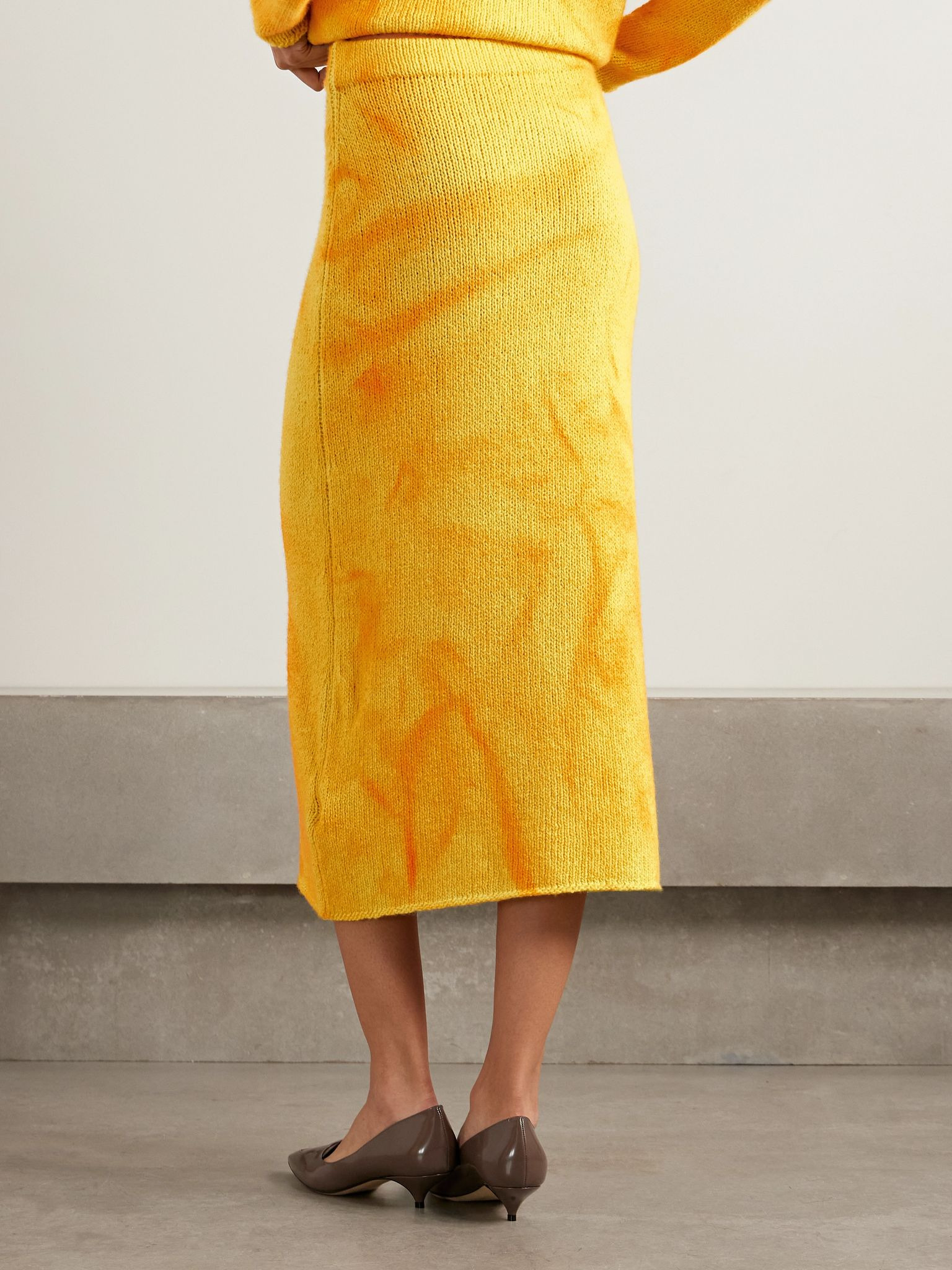 Dorcas tie-dyed cashmere midi skirt Yellow - 4