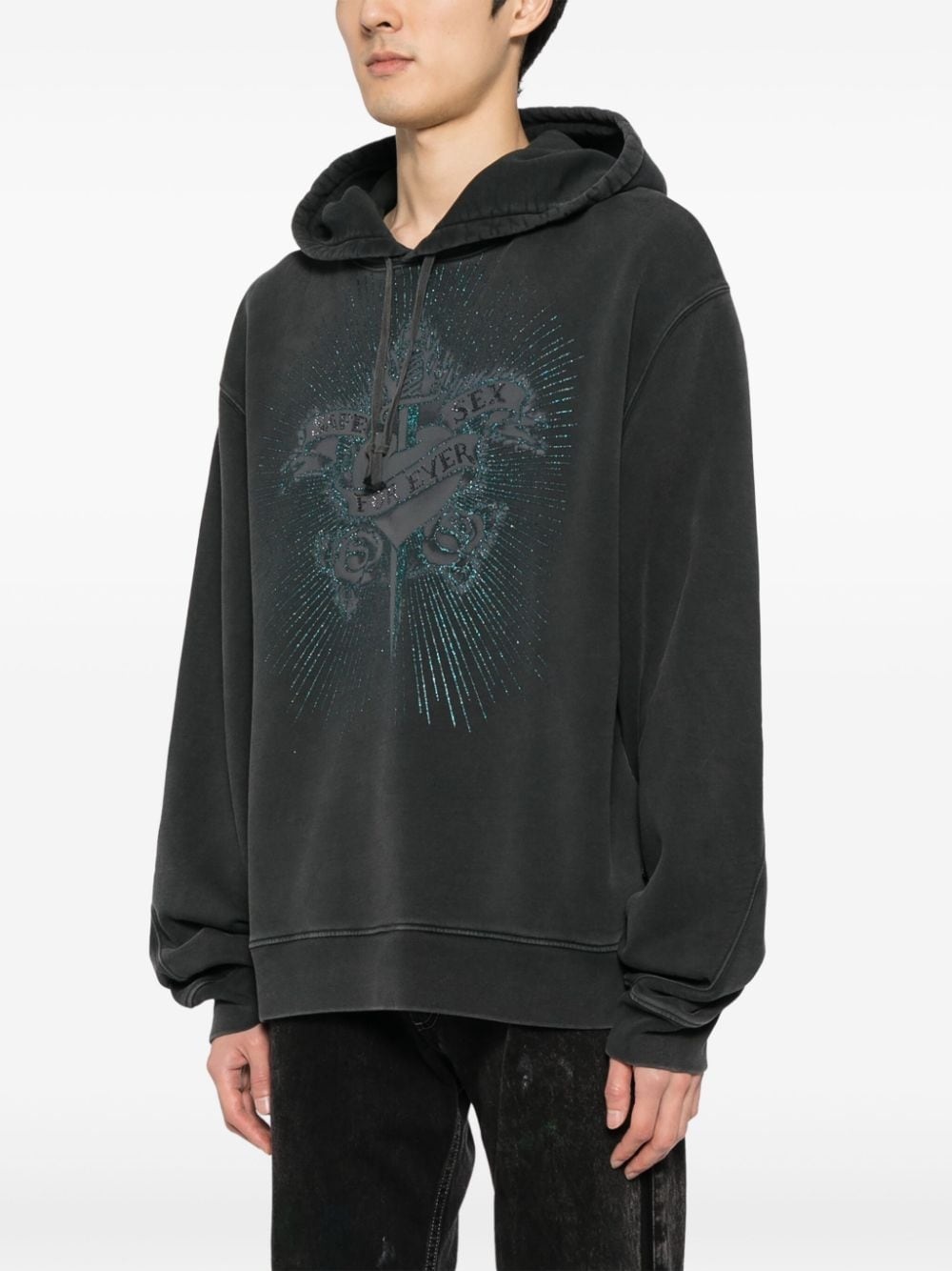 glitter-detailed cotton hoodie - 3