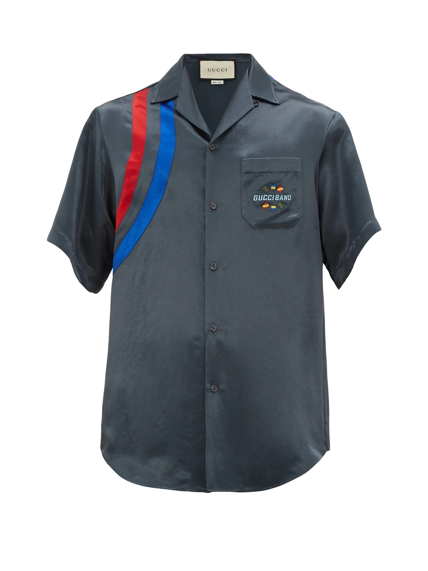 Gucci Band-embroidered satin bowling shirt - 1