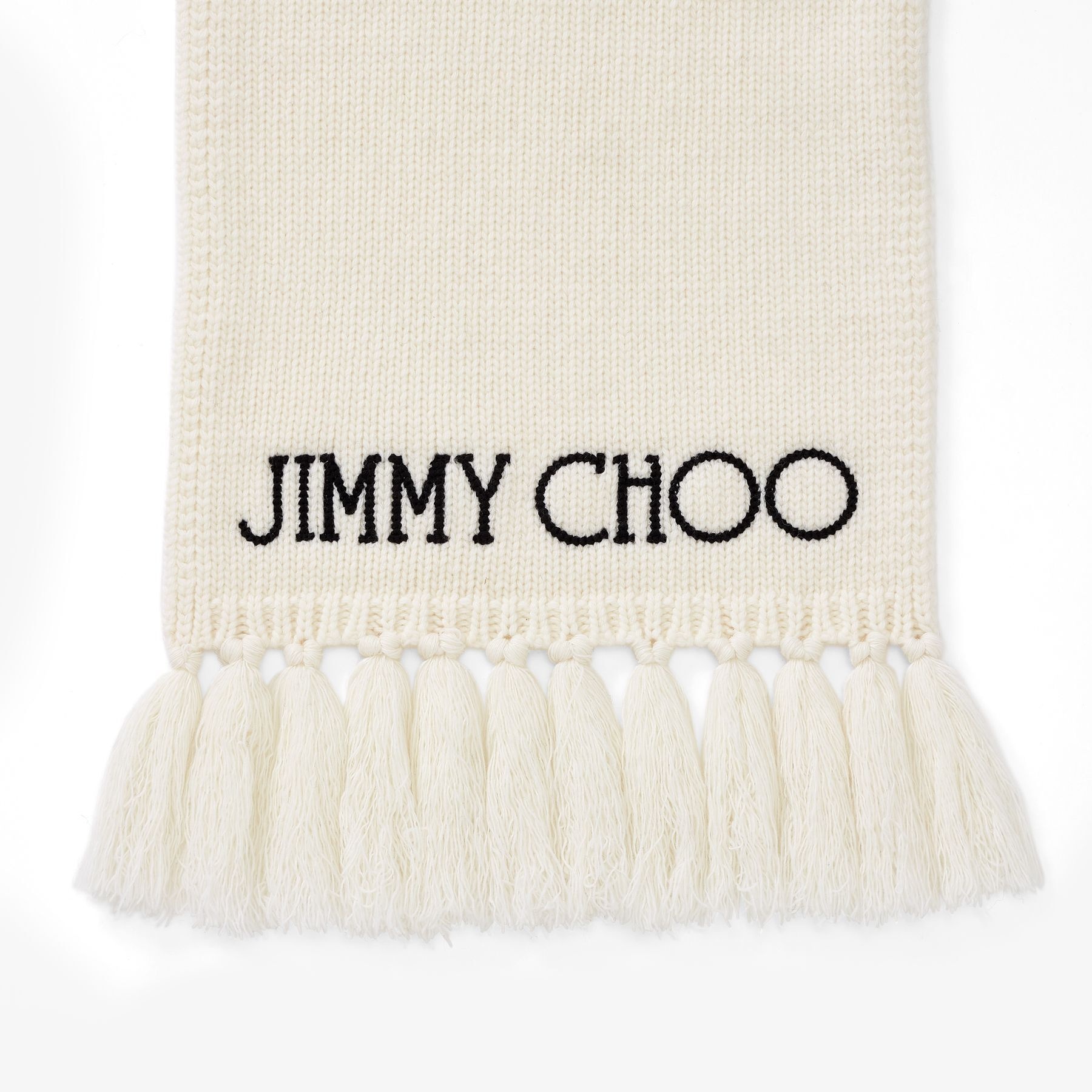 Jutta
Latte Wool Scarf with Embroidered Jimmy Choo Logo - 3