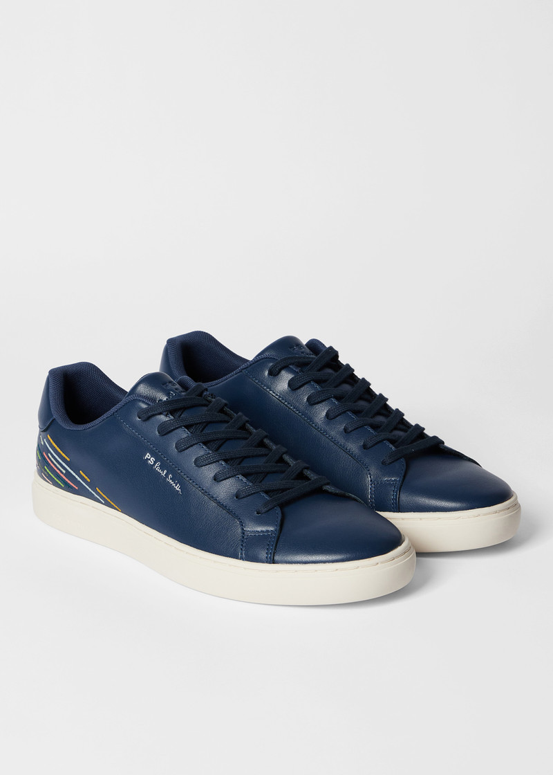 Paul Smith Navy Leather 'Rex' Embroidery Trainers outlook
