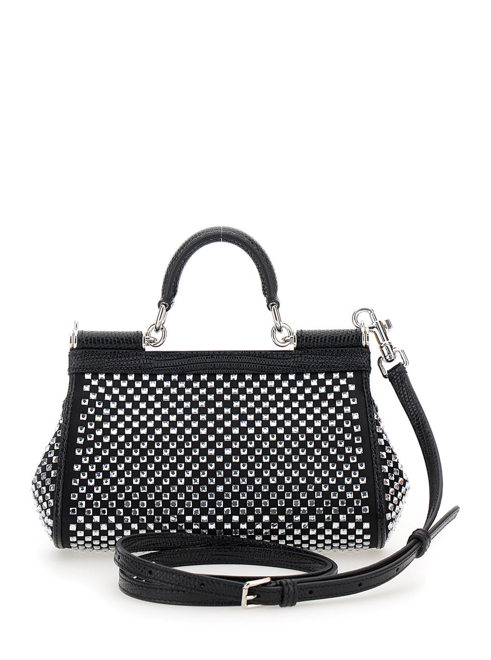 Dolce & Gabbana Women 'Sicily' Black Handbag With All-Over Rhinestone In Satin Blend Woman - 4