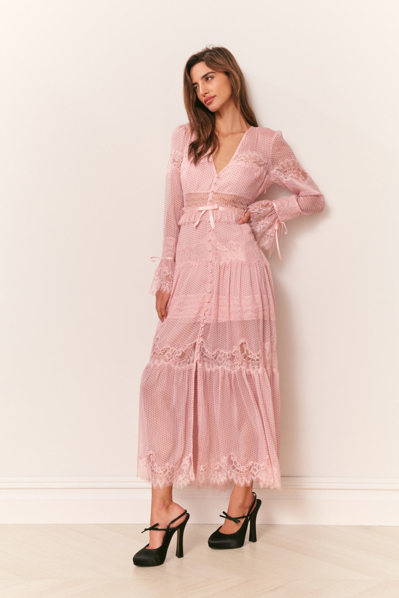 Marinetta Polka Dot Lace-Trim Maxi Dress 3