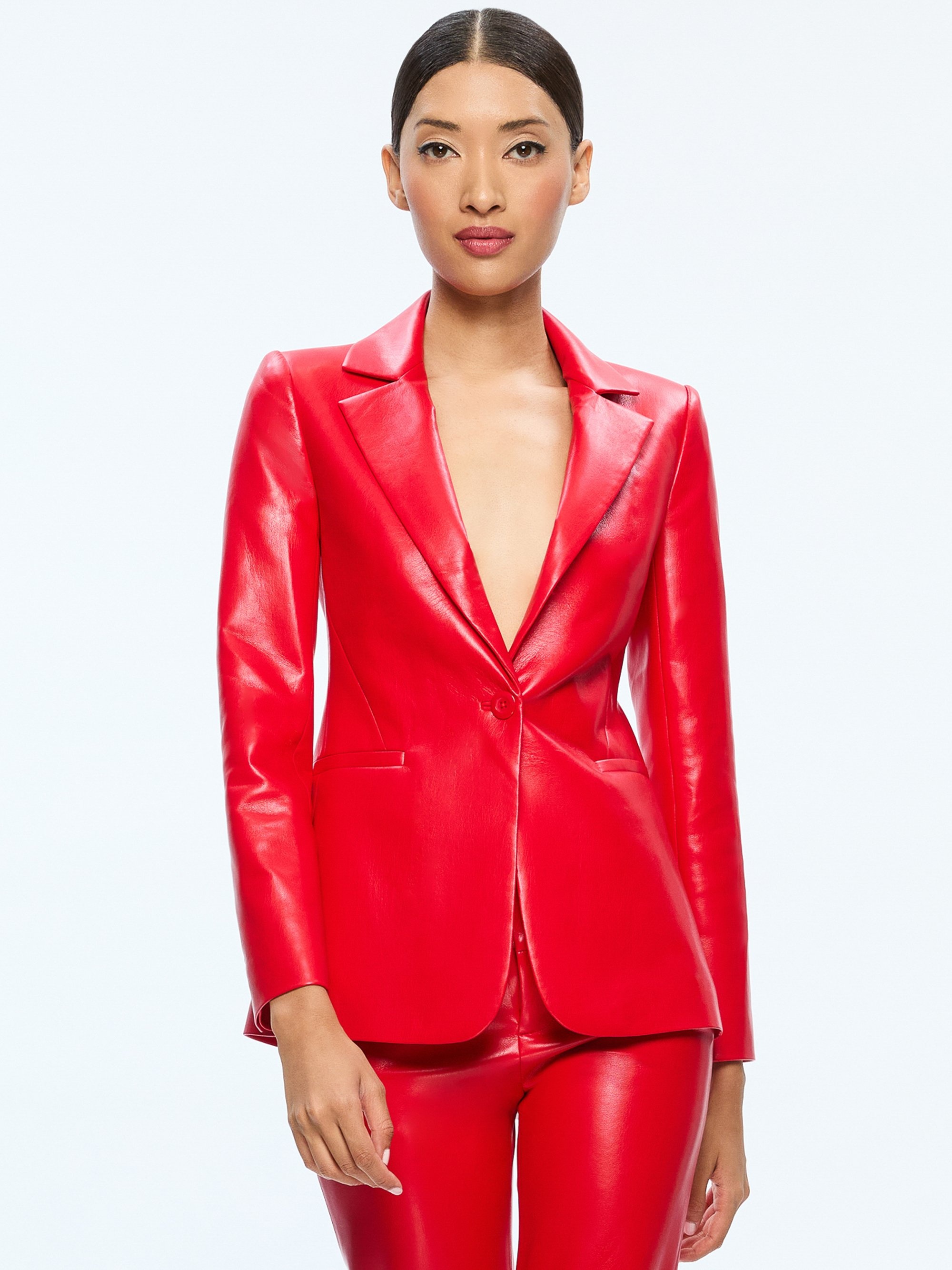 MACEY FITTED VEGAN LEATHER BLAZER - 2