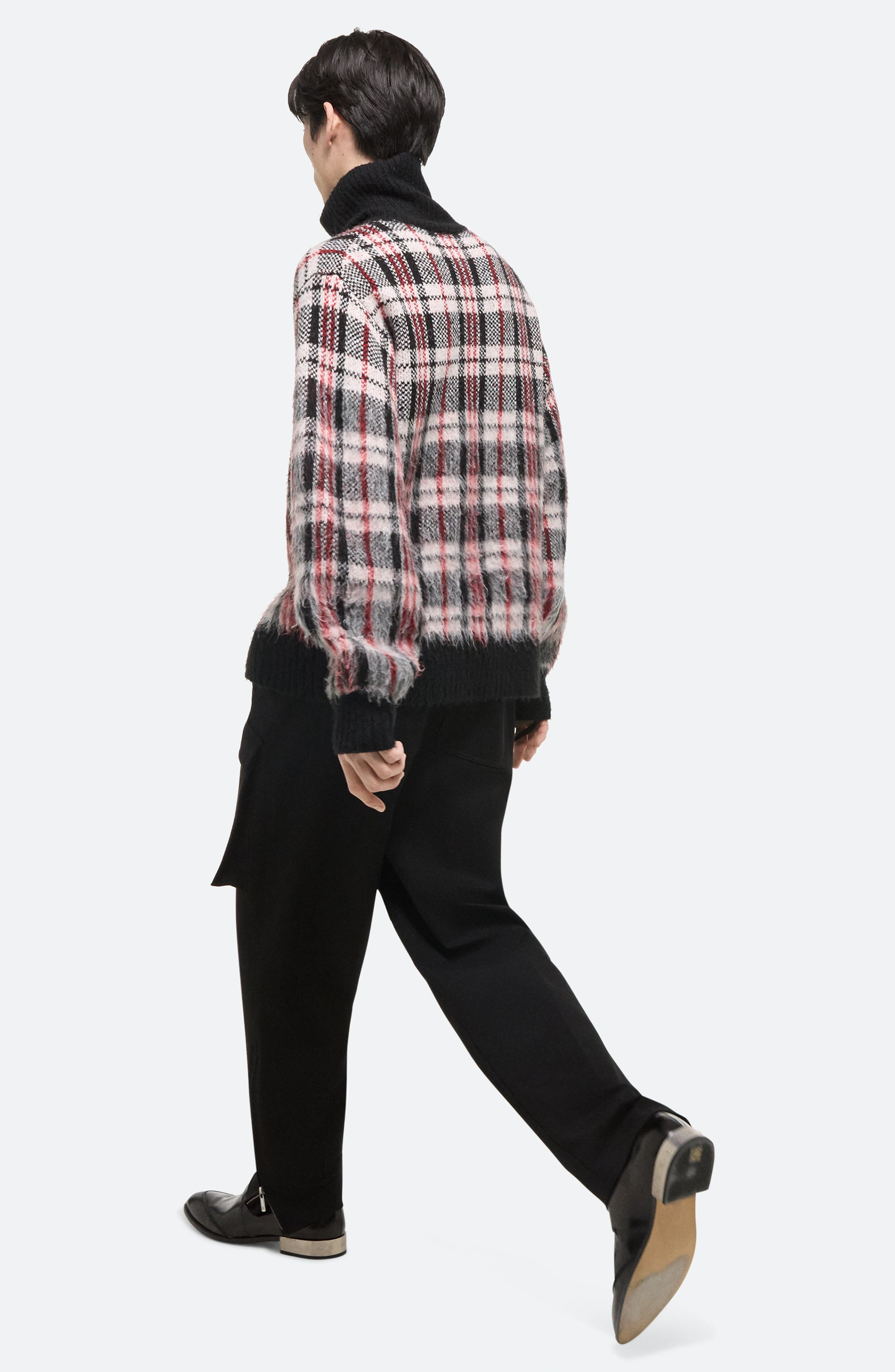 Helmut Lang Plaid Brushed Oversize Turtleneck Sweater in Medium Black Check at Nordstrom - 7