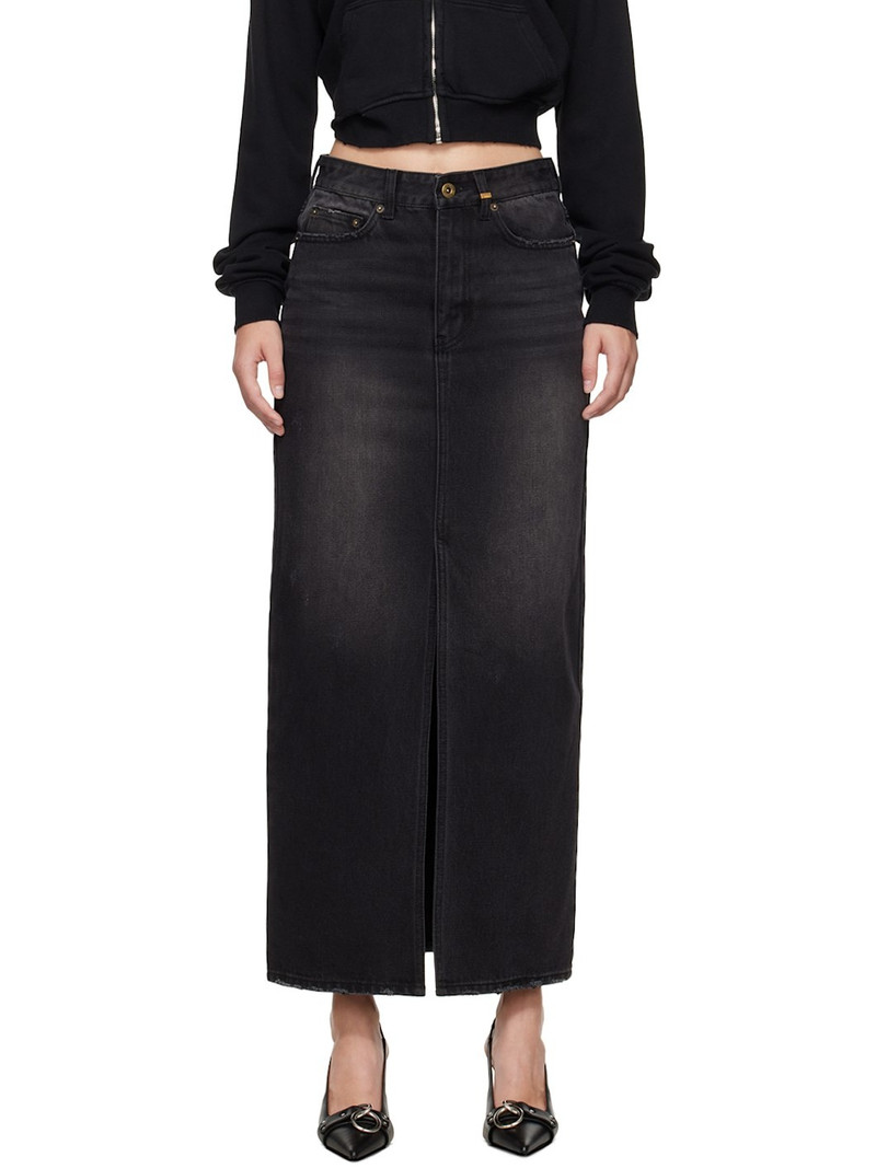 Black Washed Denim Maxi Skirt 1