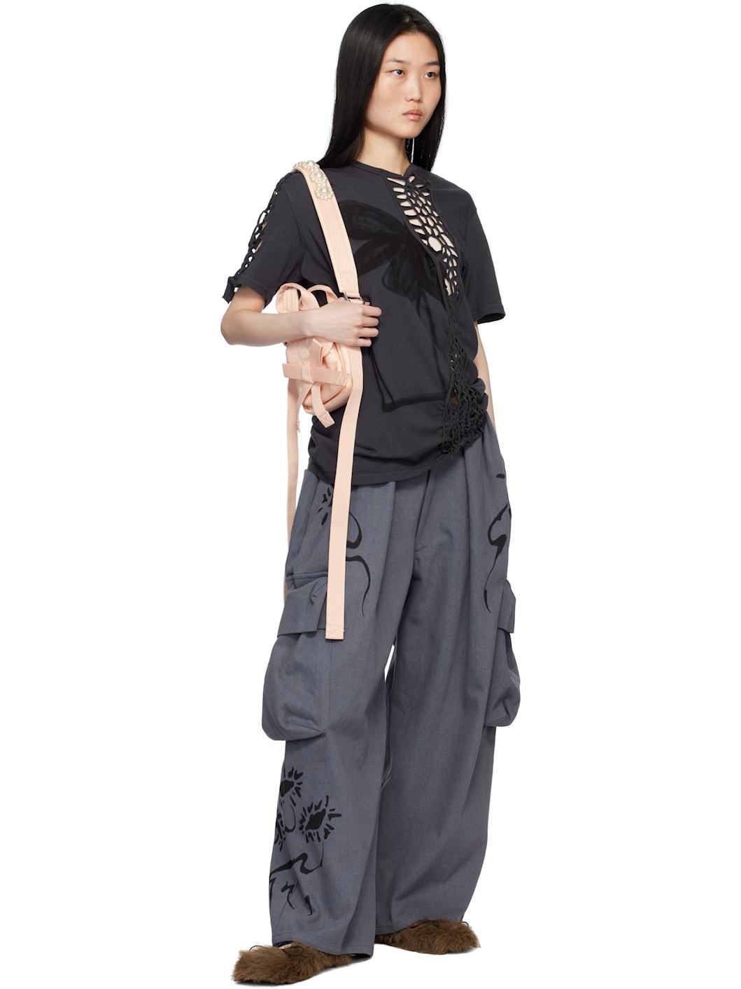 Blue Pleated Denim Cargo Pants - 4
