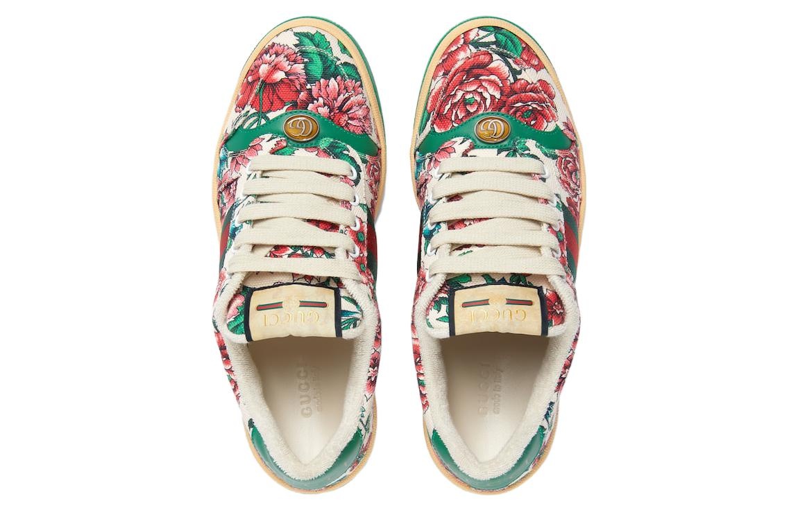 (WMNS) Gucci Screener Floral Print Sneakers 'White Pink Green' 746405-FAB0L-8443 - 3