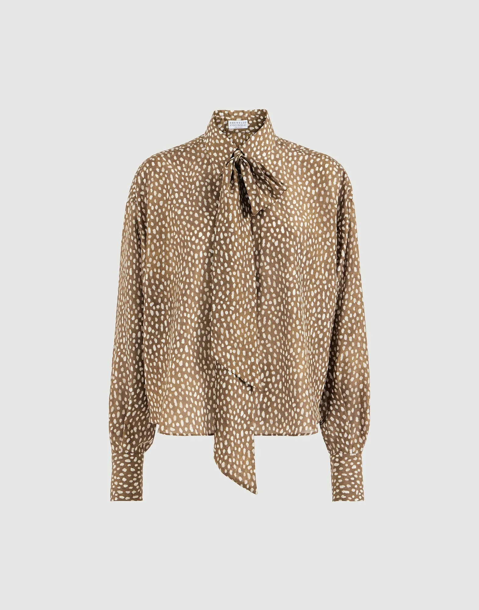 Silk dapple pongee pussybow blouse with monili - 1