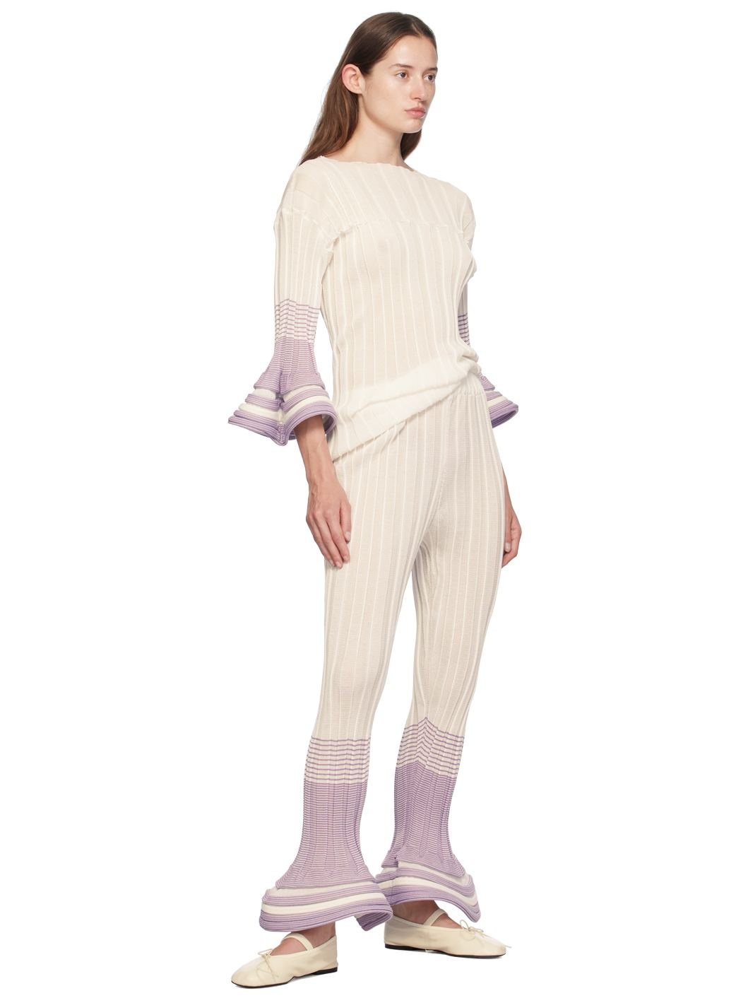 White & Purple Asagao Trousers - 4