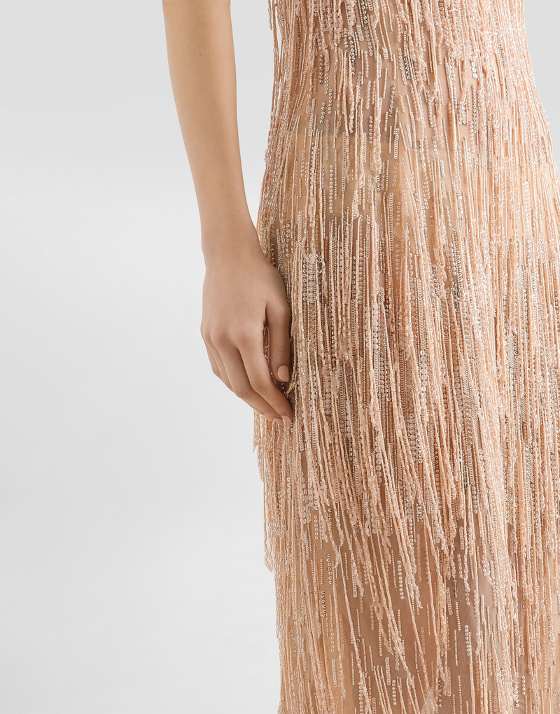 Calf-length dress with sequined fringe embellishment 5