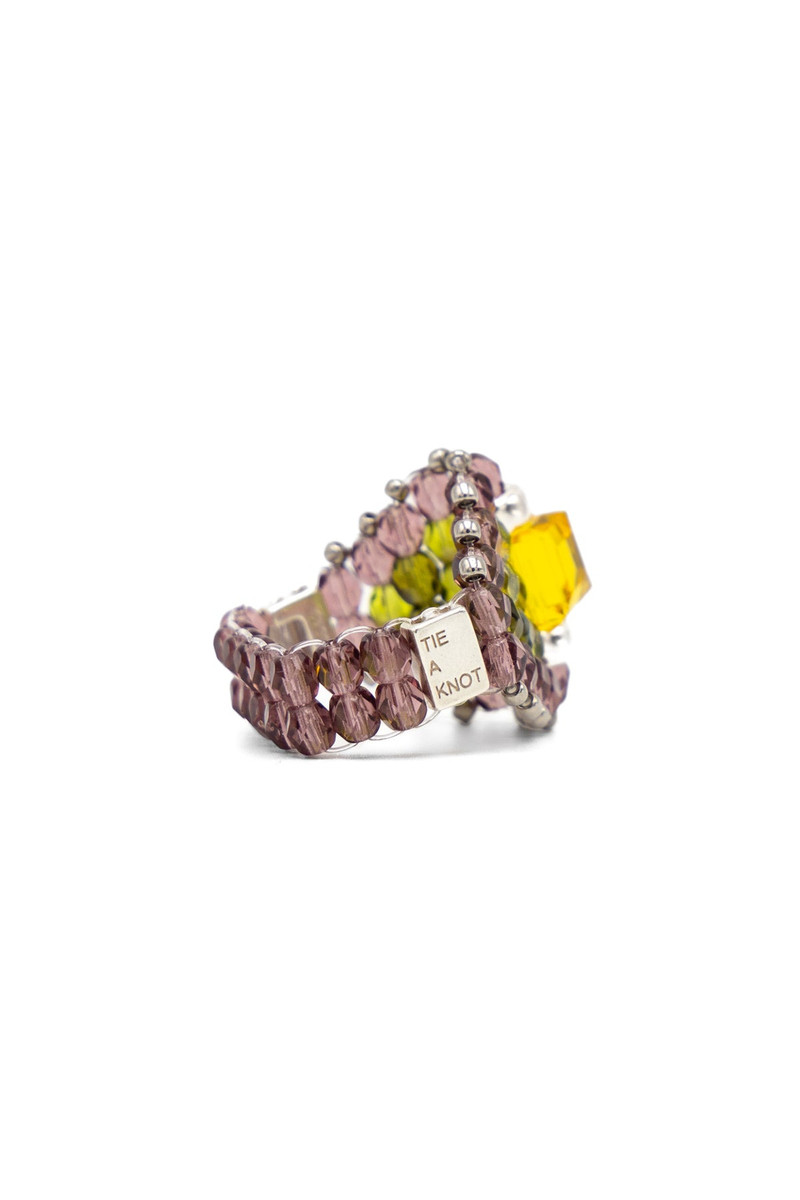 NEEDLES NEEDLES x Tie A Knot Square Crystal Beads Ring - Yellow x Purple outlook