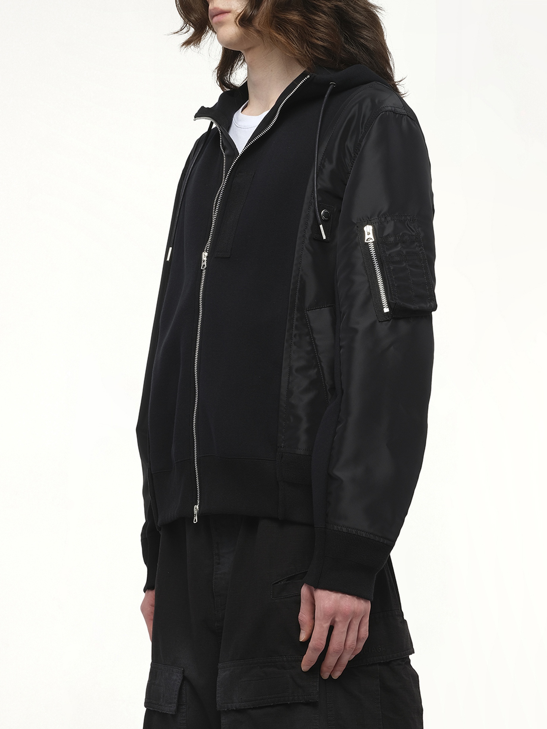Sponge Sweat Nylon Twill Hoodie in Black/Black - 5
