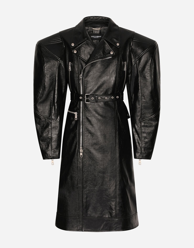 Lambskin trench coat with embossed logo - 3