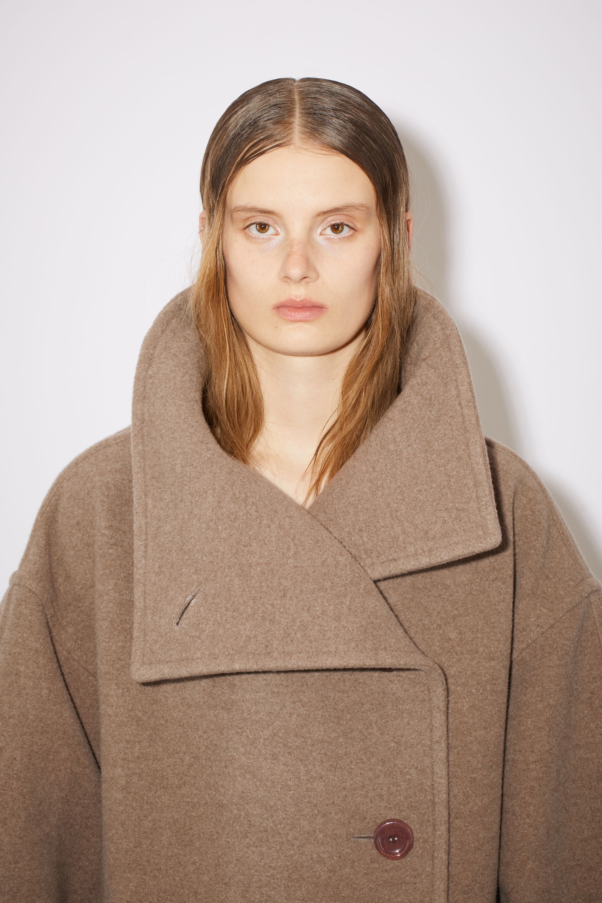 Wool funnel-neck coat - Light brown - 6