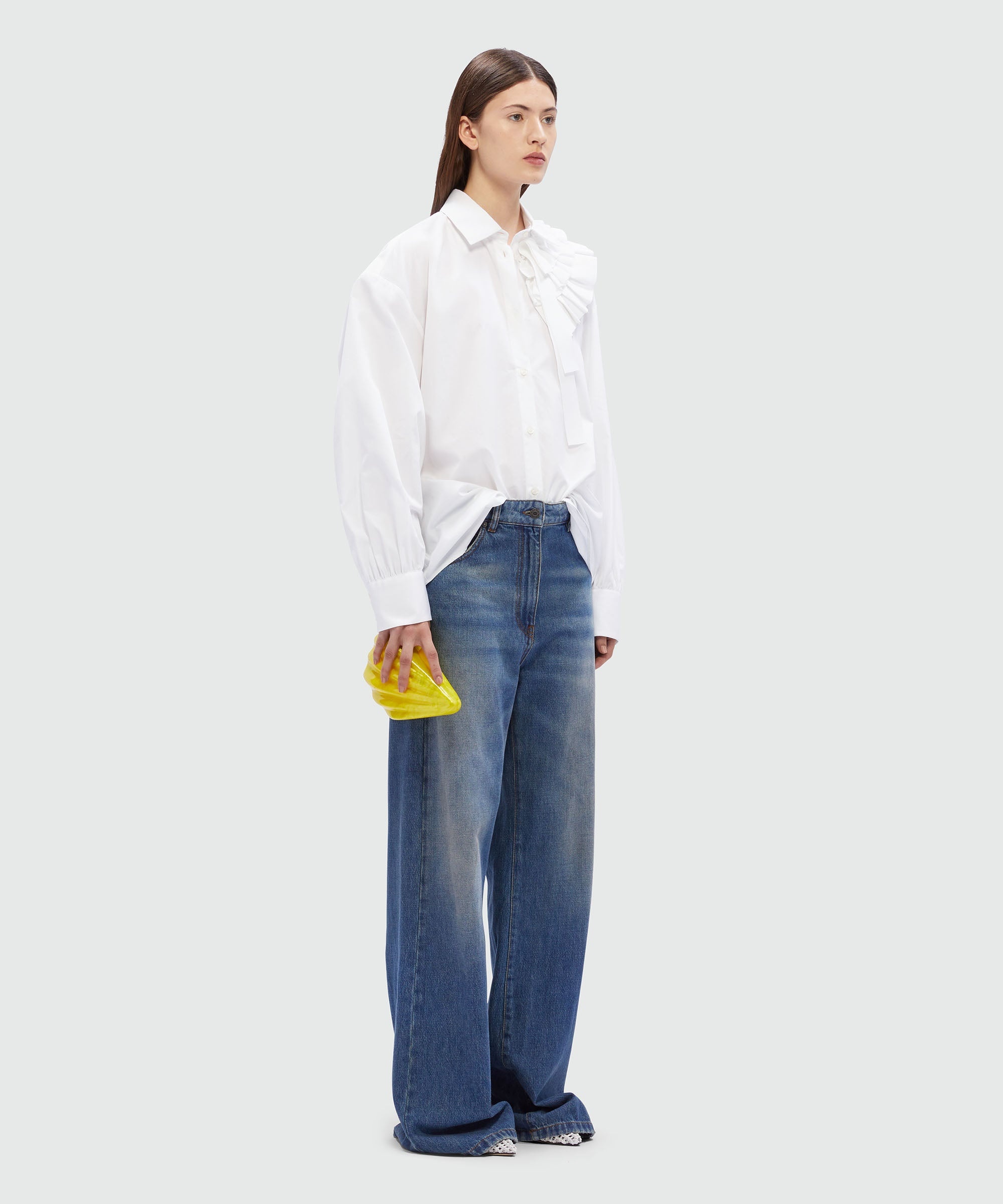 White poplin shirt with ruffle detail - 4
