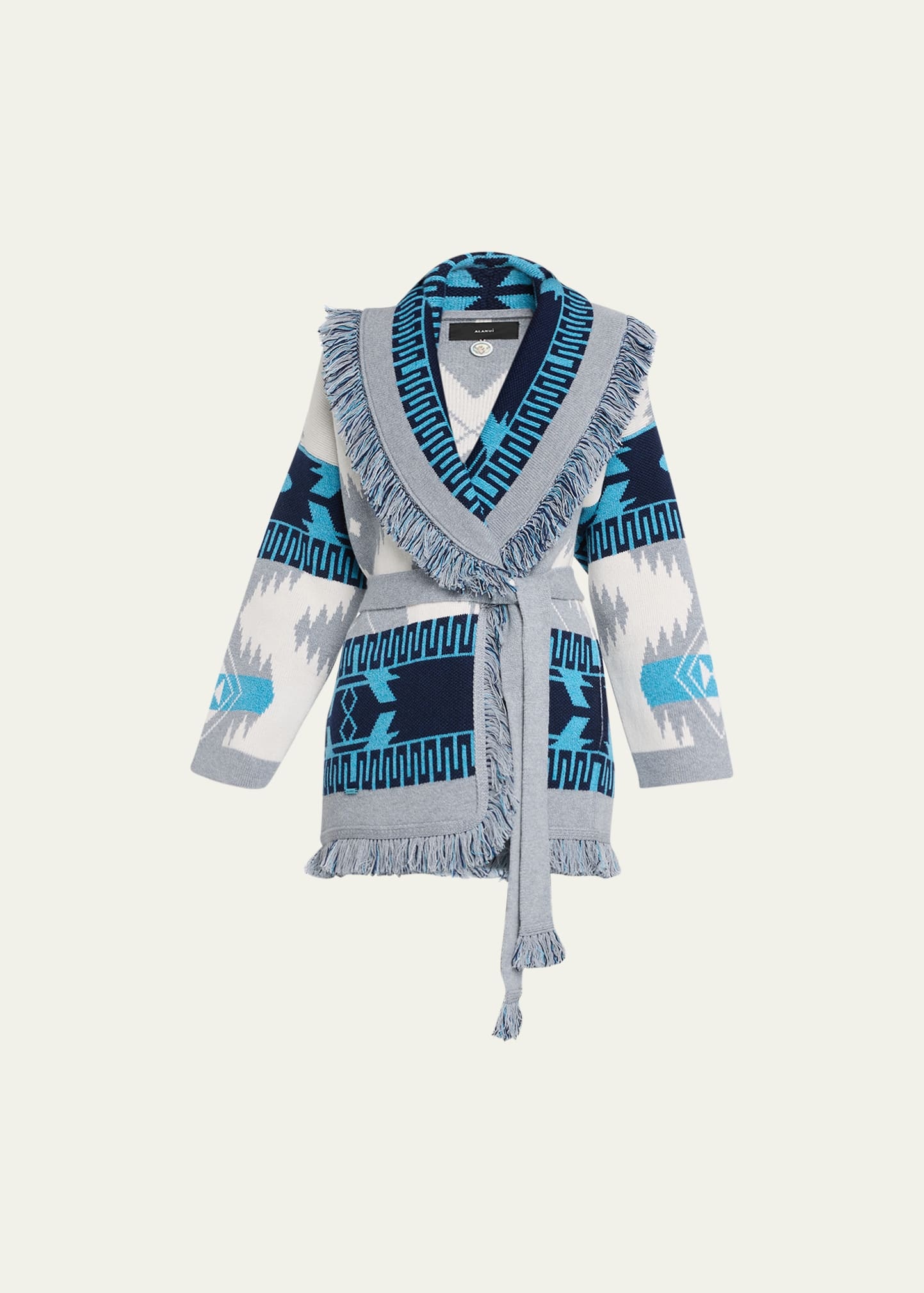 Icon Jacquard Fringe Belted Cashmere Cardigan - 1