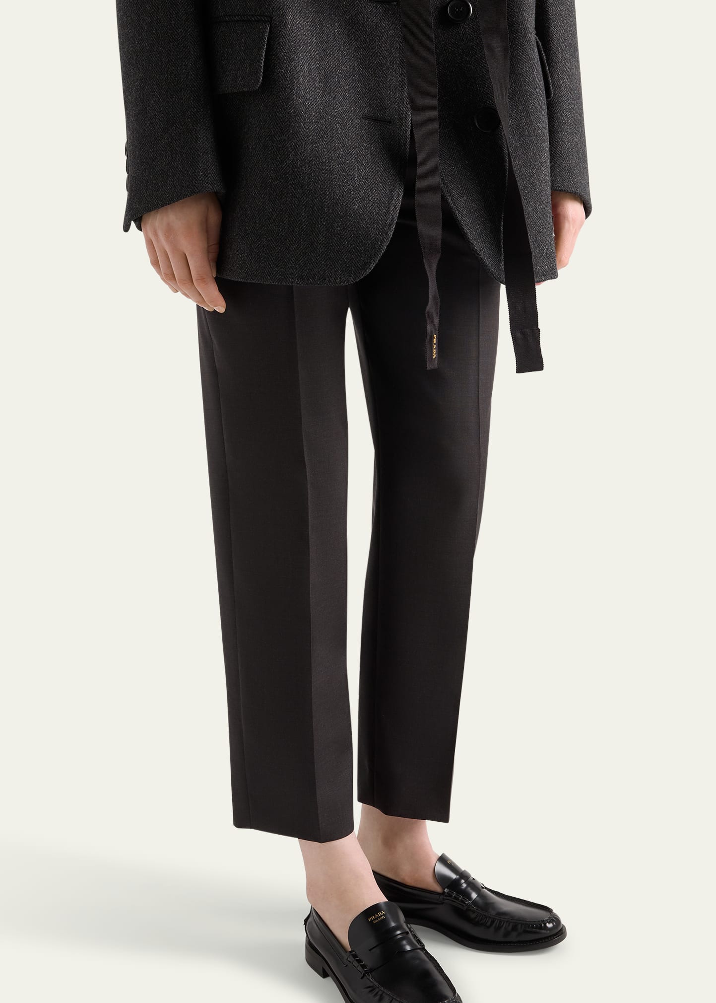 Cropped Wool Check Tailored Pants - 4
