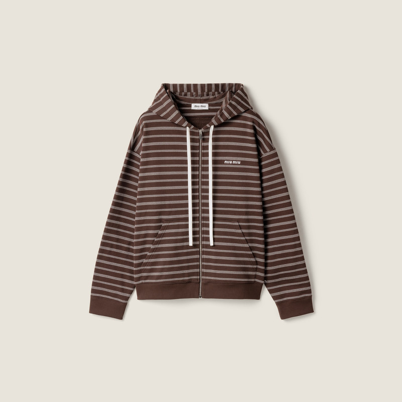 Striped cotton fleece hoodie jacket 1