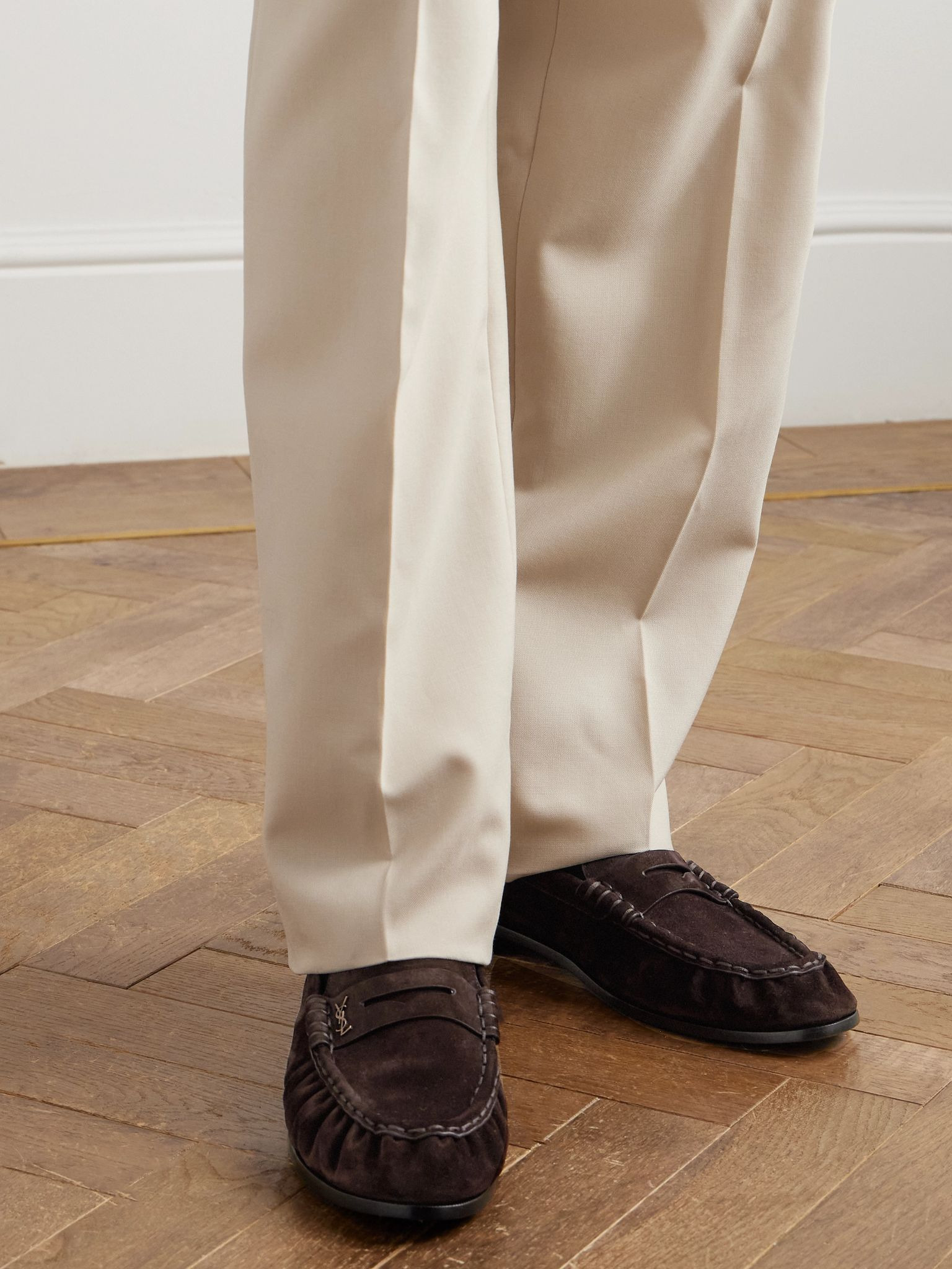 Le Loafer Monogram Logo-Appliquéd Suede Penny Loafers Brown - 2