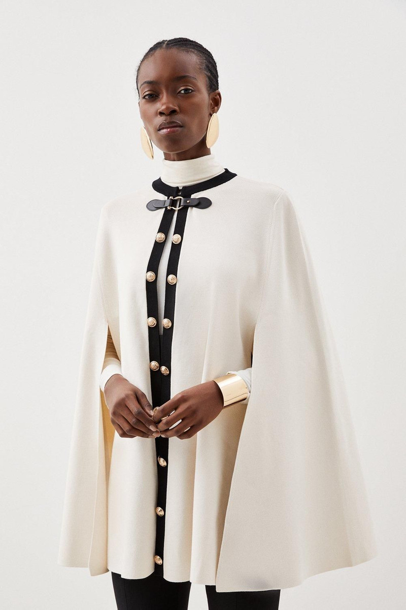 KAREN MILLEN Viscose Blend Military Trim Knitted Cape outlook