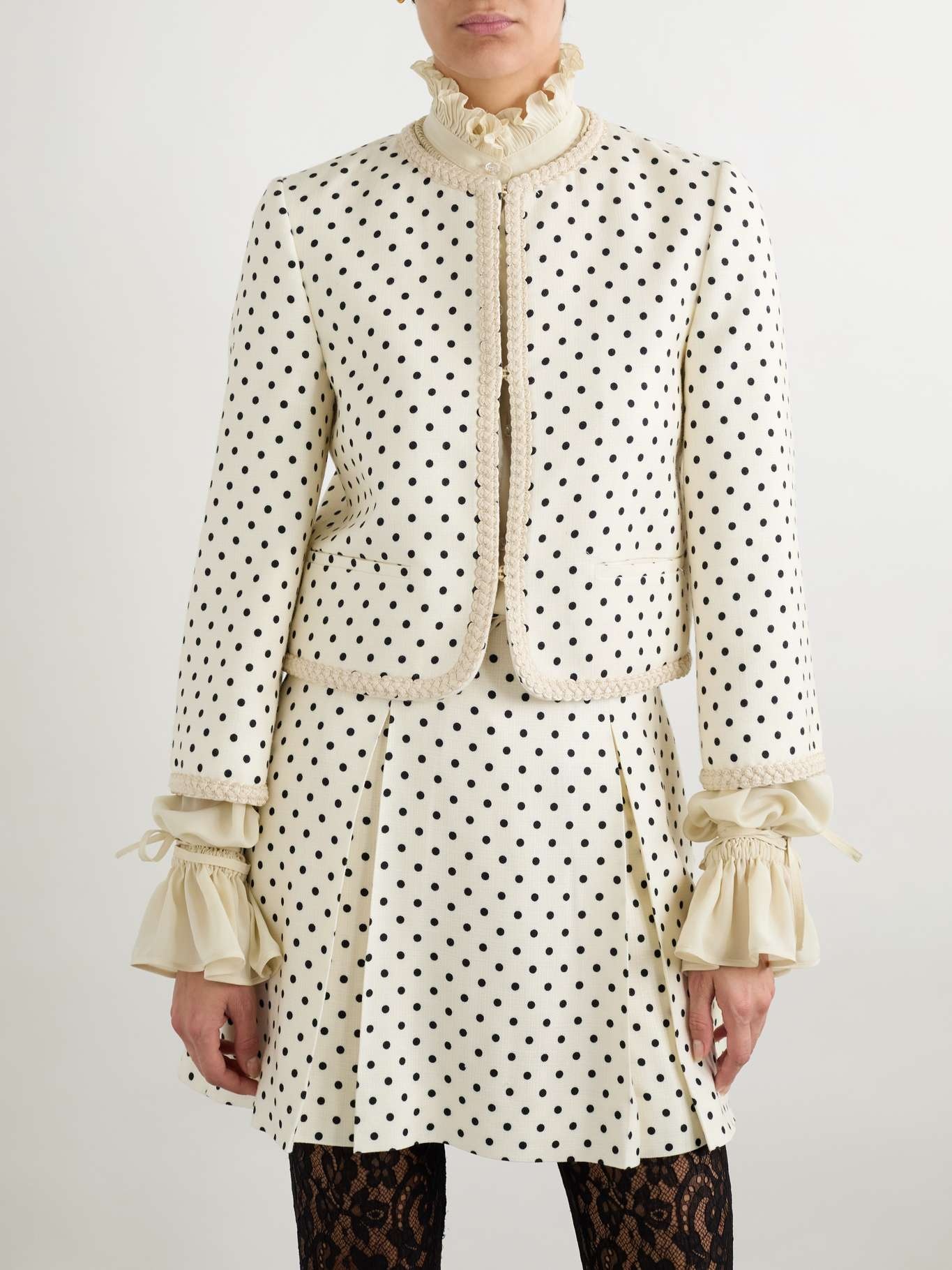 Embroidered polka-dot woven jacket Cream - 3