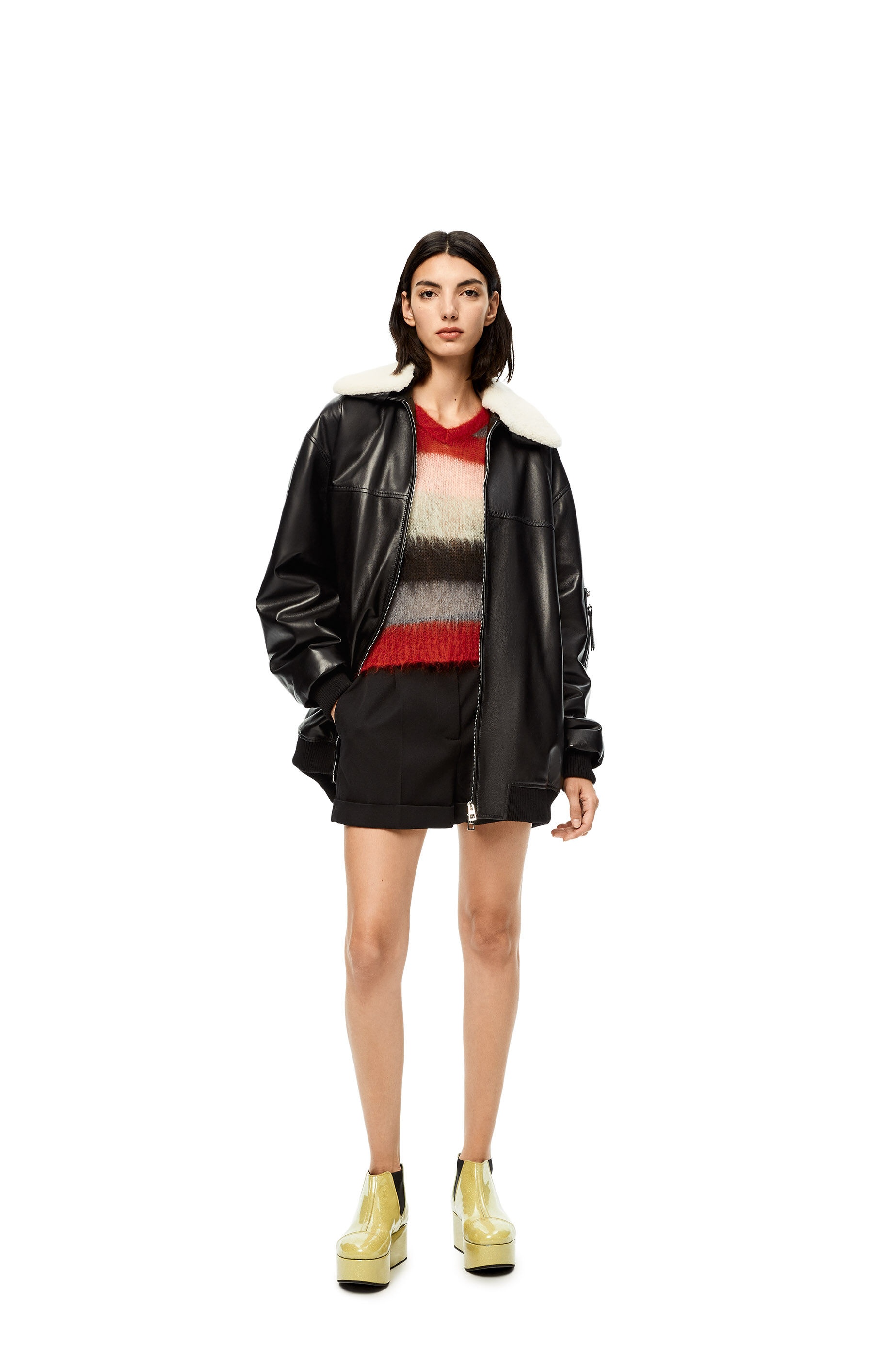 Shearling collar bomber jacket in nappa - 2