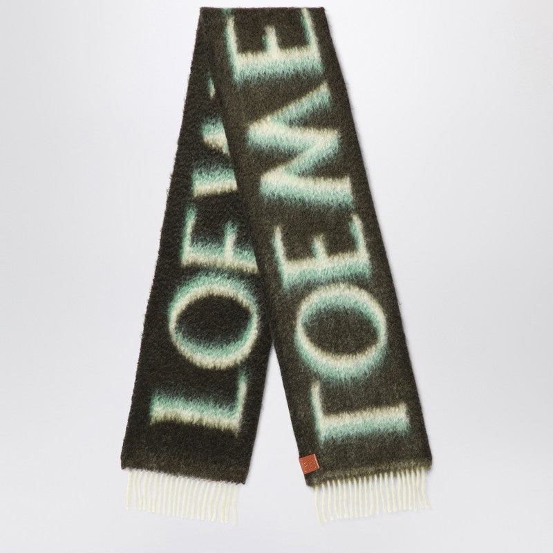 Loewe Green/White Wool And Mohair Scarf Women - 1