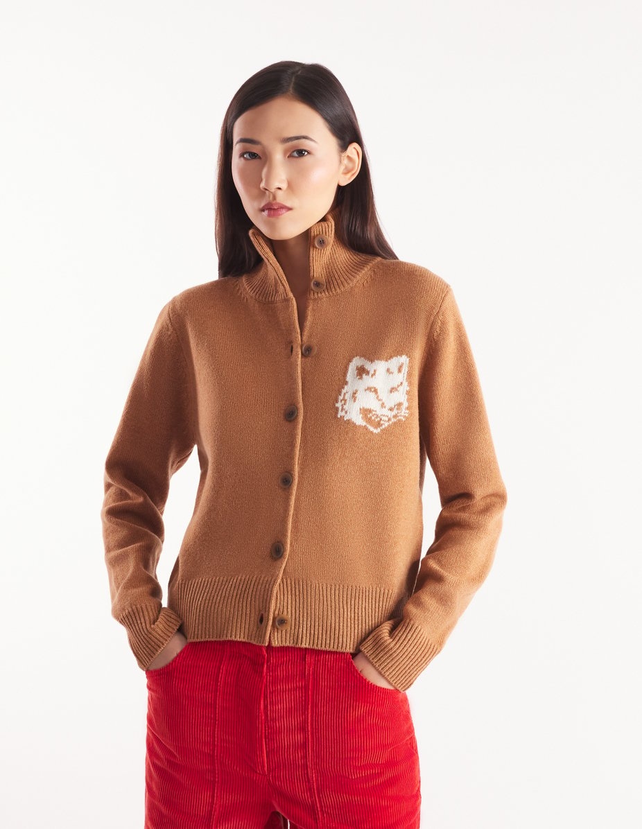 FOX HEAD INTARSIA HIGH NECK CARDIGAN - 3