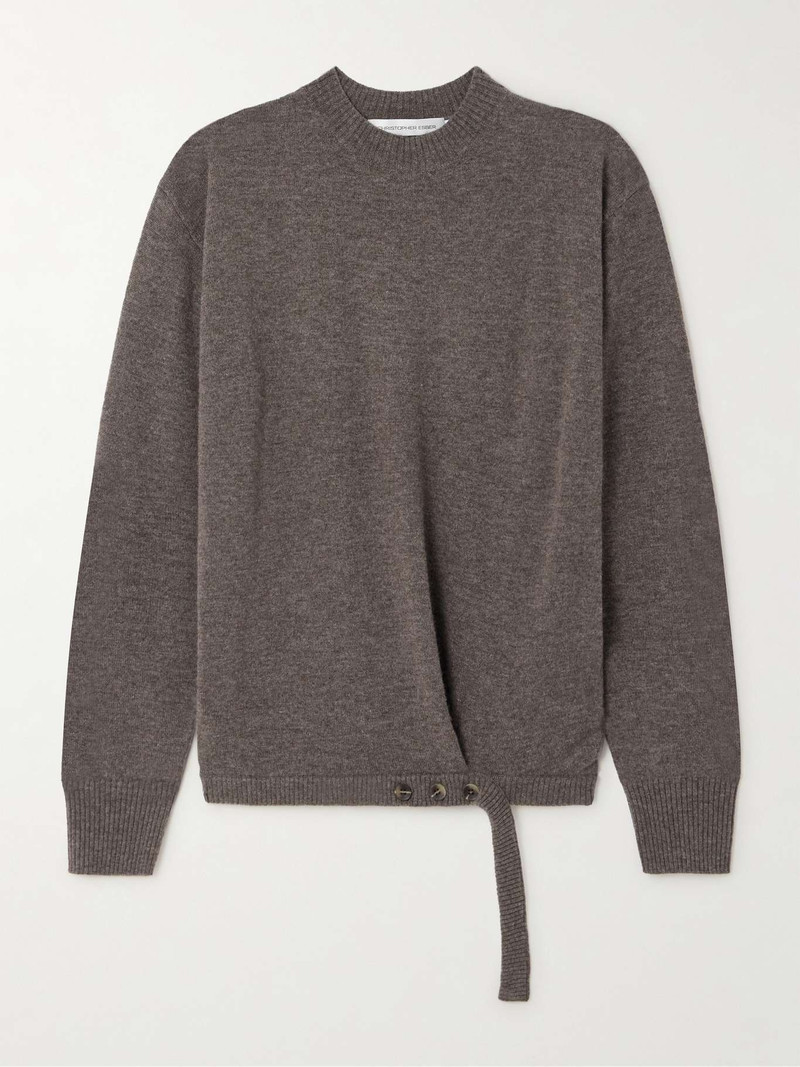 Fasten wrap-effect draped merino wool and cashmere-blend sweater 1