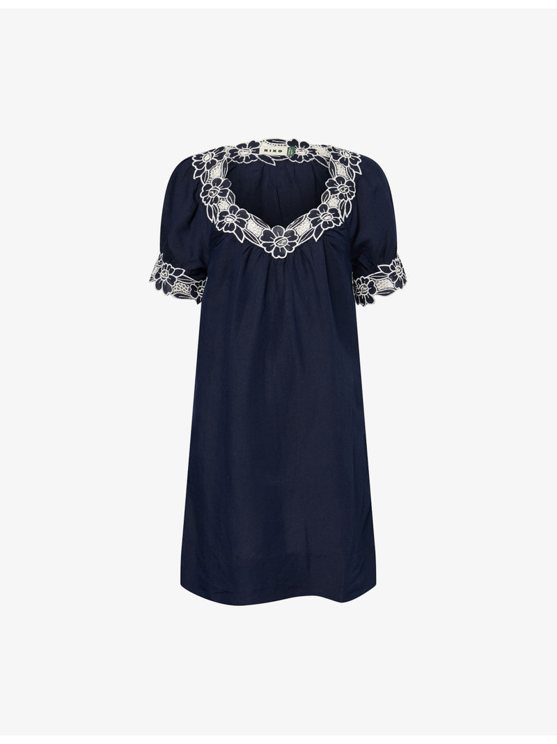 Cristina Floral-Embroidered Linen-Blend Mini Dress 1