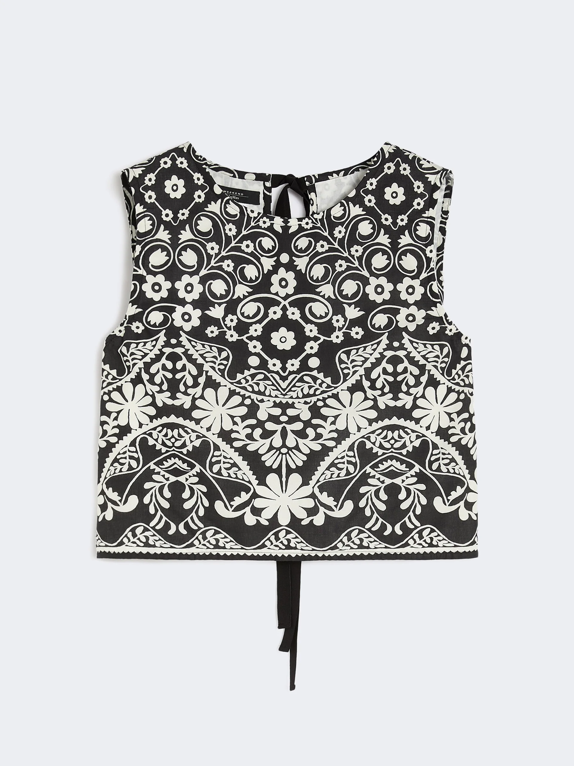 Printed cotton crop top - BLACK - 1