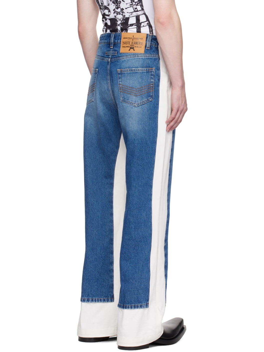 Blue & White Paneled Jeans - 3