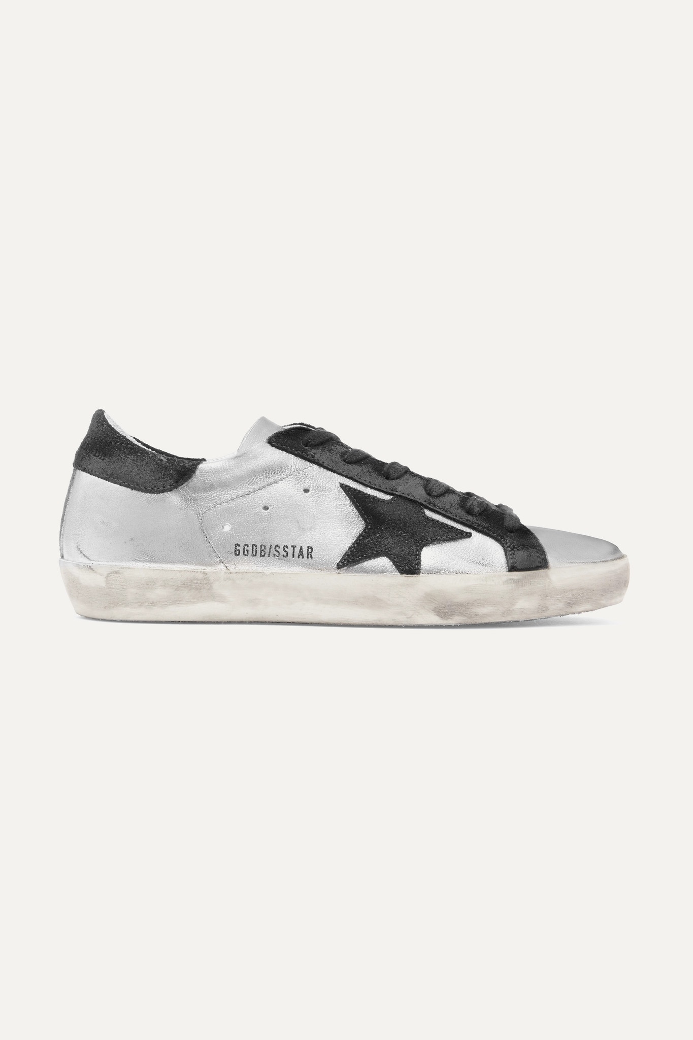 Superstar distressed metallic leather and suede sneakers - 1