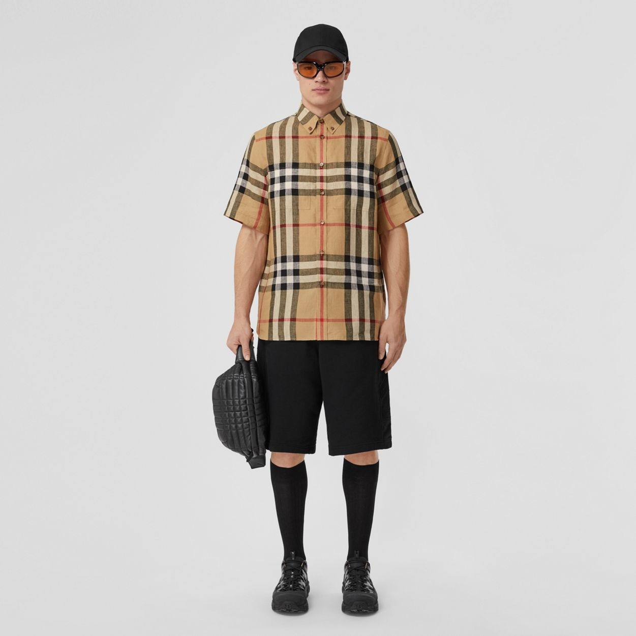 Short-sleeve Check Linen Oversized Shirt - 2