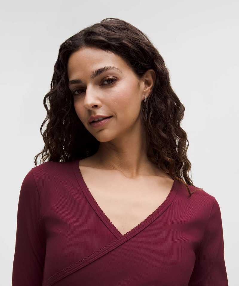 Nulu Ribbed Wrap-Front Long-Sleeve Shirt *Heart 4
