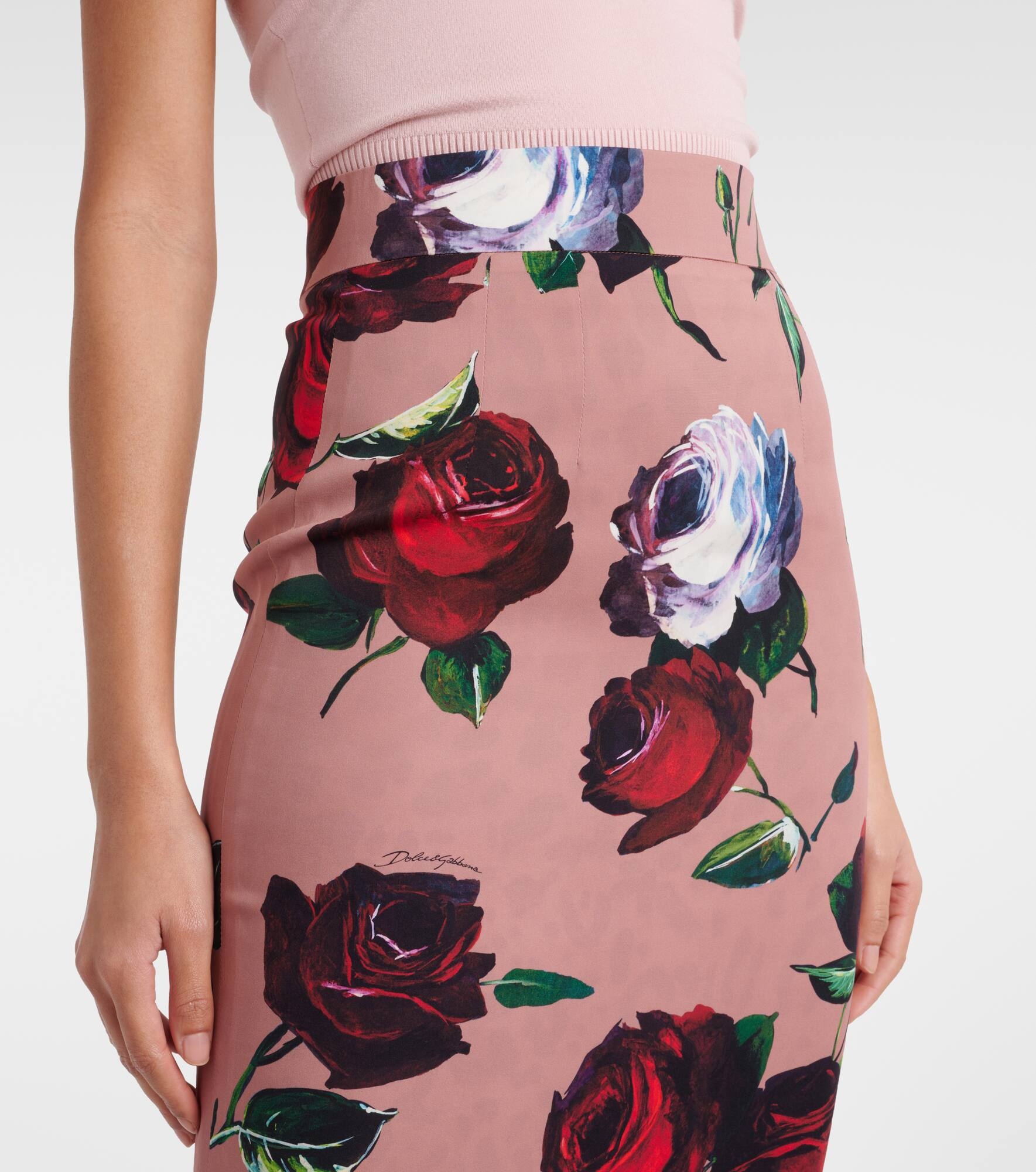 Floral silk-blend charmeuse midi skirt - 4