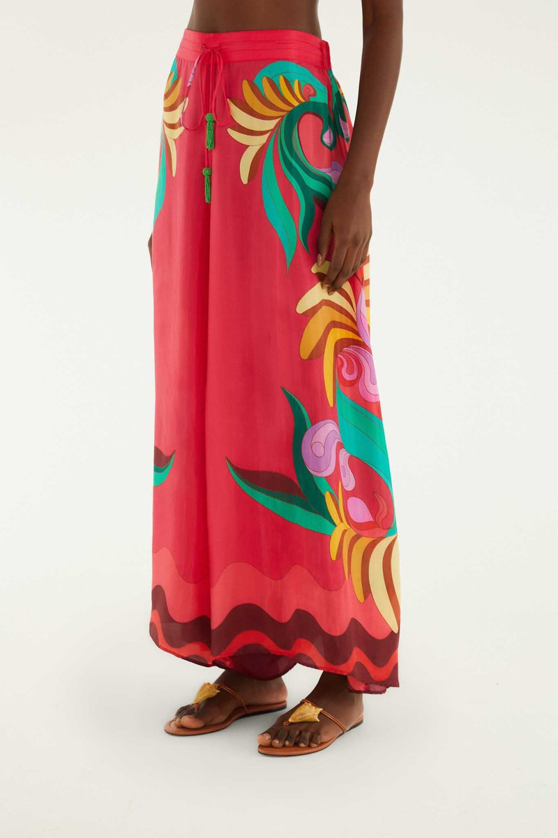 FARM RIO Multicolor Nature Beaded Tasssels Wide-Leg Pants outlook