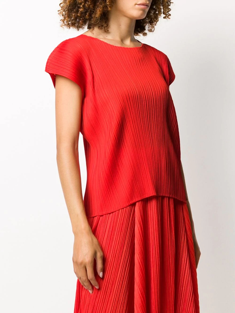 cap sleeve pleated T-shirt - 3