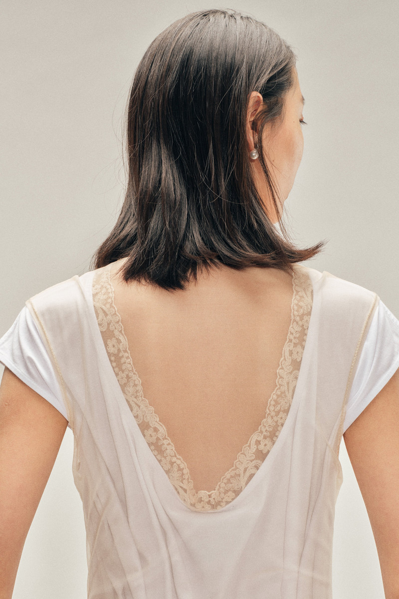 Layered Liquid Cap Sleeve Lace Trim Dress 4