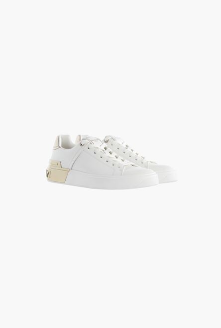 White calfskin and metallic gold leather B-Court sneakers - 2