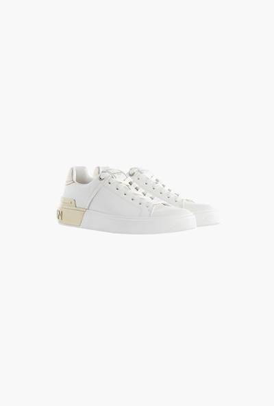 Balmain White calfskin and metallic gold leather B-Court sneakers outlook