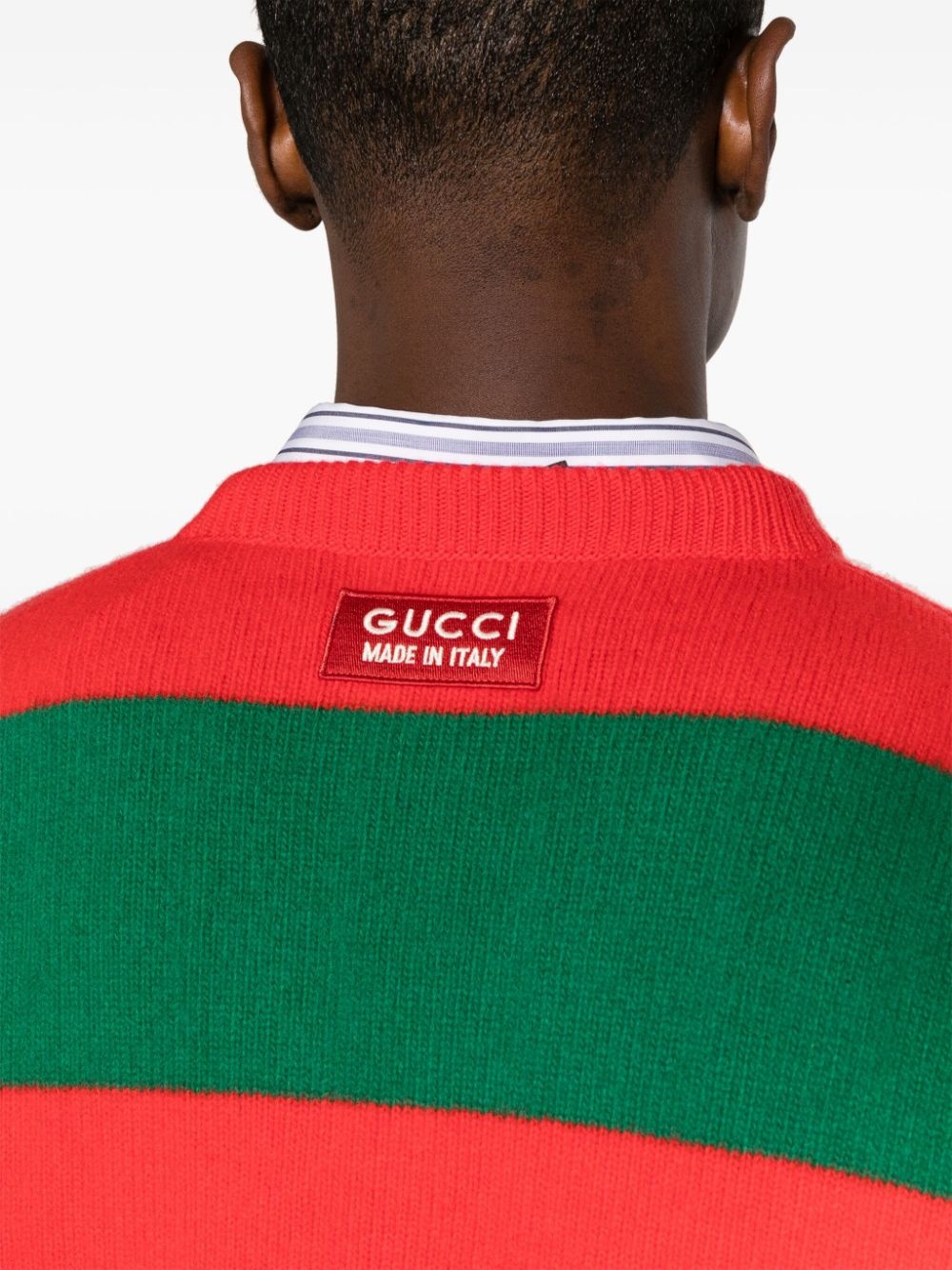 striped wool V-neck jumper - 5