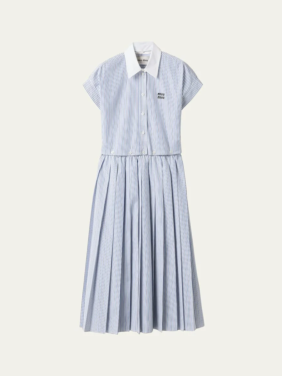 Striped Short-Sleeve Midi Shirtdress - 1