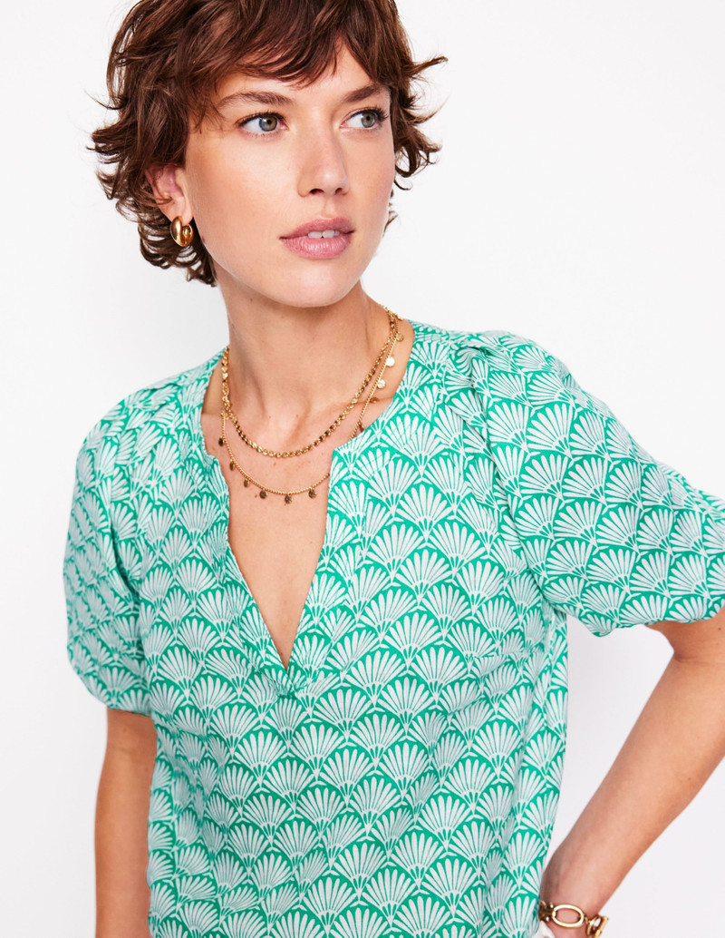 Brooke Linen Top-Aquamarine, Deco Palm 4