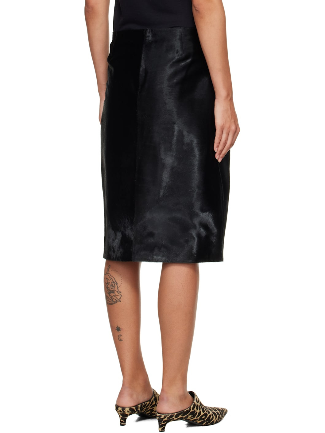 Black Myra Asymmetrical Pony-Effect Leather Midi Skirt - 3