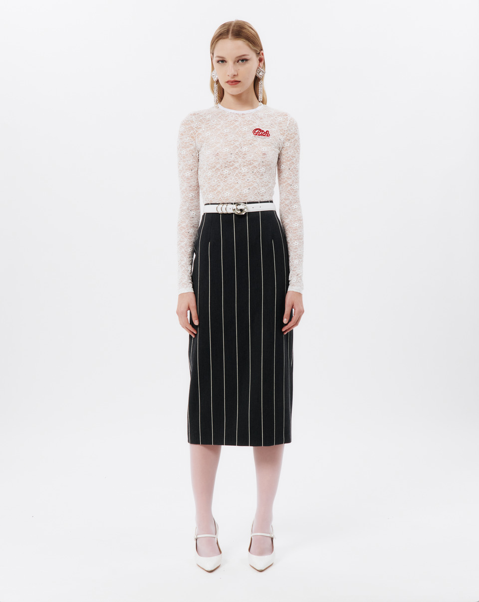 LIGHT WOOL PINSTRIPE MIDI SKIRT - 4