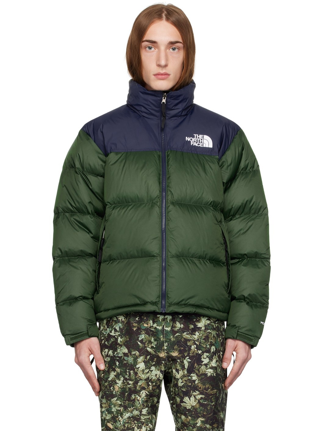 Green & Navy 1996 Retro Nuptse Down Jacket - 1